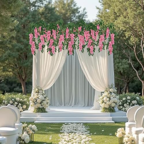 CISDUEO Pink Wisteria Hanging Flower Vines - 6.56 Ft Artificial Garland for Weddings & Home Decor