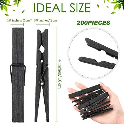 Marsui 4 Inch Wooden Clothespins 200 Pcs Black Heavy Duty Clothes Pins