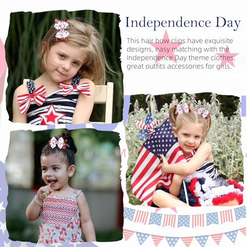 JOYRUBY 4th of July Sequin Hair Bow Clips - Red White & Blue Sparkly Cheer Barrettes for Girls