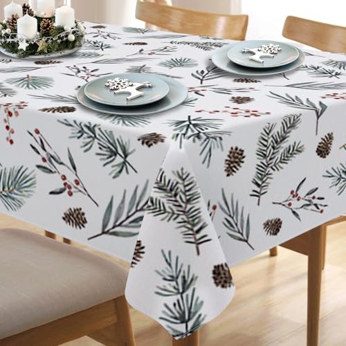 Winter Pine Tree Leaves Rectangle Tablecloth 52 x 70 Inch - Festive Holiday Decor