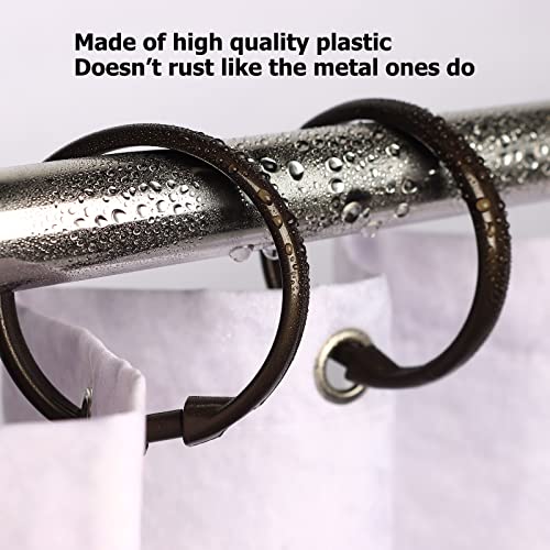 O-Shaped Plastic Shower Curtain Rings - 12 Pcs Bronze Hooks