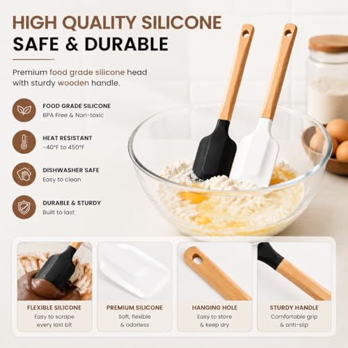 2-Pack BPA-Free Silicone Cooking Spoons with Wood Handles