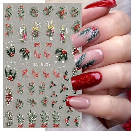 Christmas Nail Stickers 4 Sheets 3D Self-Adhesive Winter Snowflake Xmas Decals