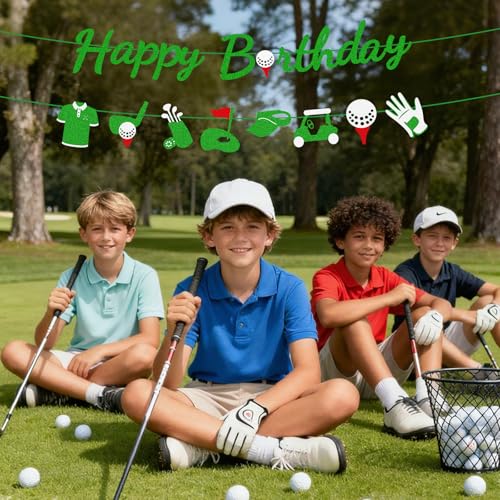 Golf Birthday Banner Set - Pre-Strung Green Glitter Decor for Parties