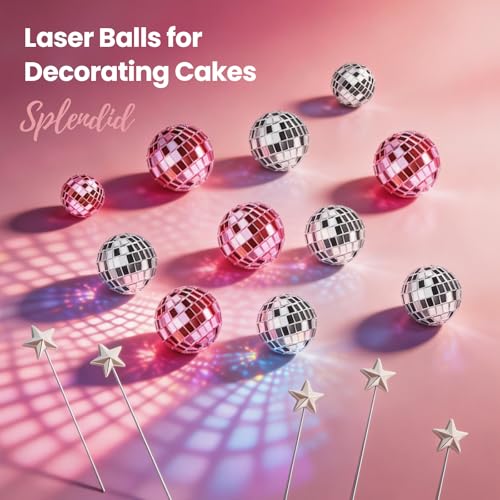 30-Piece Disco Ball Cupcake Topper Set, Pink and Silver Retro Party Decor
