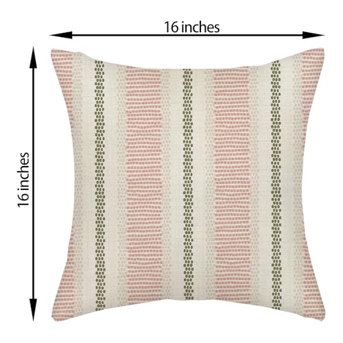 DAFENA Boho Throw Pillow Covers 16x16 Inch, Pink & Sage Green Set of 2