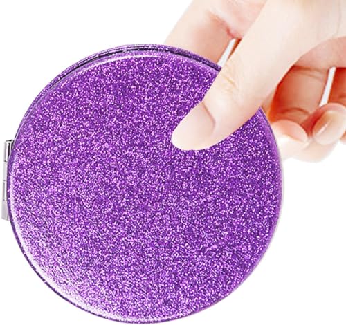 Purple Compact Pocket Makeup Mirror with 1X 2X Magnification