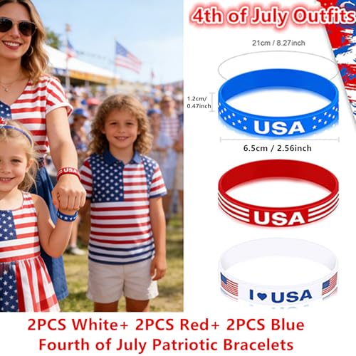 4th of July Silicone Bracelets - 6 Pack Patriotic Wristbands