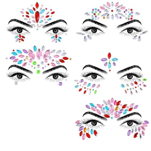 5 Sets Face Gems Self Adhesive Jewels for Festival Rave Makeup
