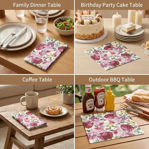 Vintage Floral Paper Napkins - 2-Ply, 20-Count, 6.5 Inch