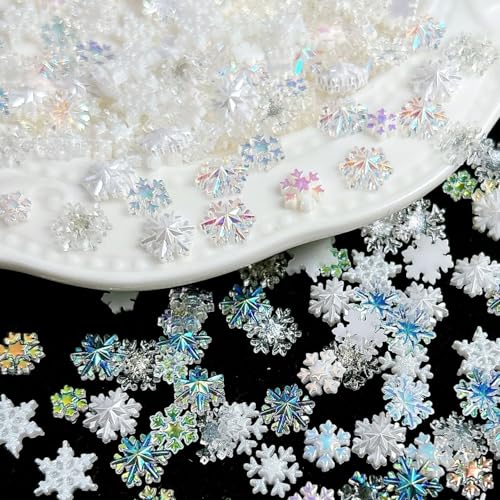 100Pcs Christmas Snowflake Nail Charms 3D Resin Rhinestones
