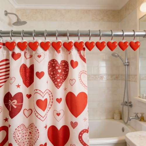 Heart-Shaped Anti-Rust Shower Curtain Hooks - Set of 12