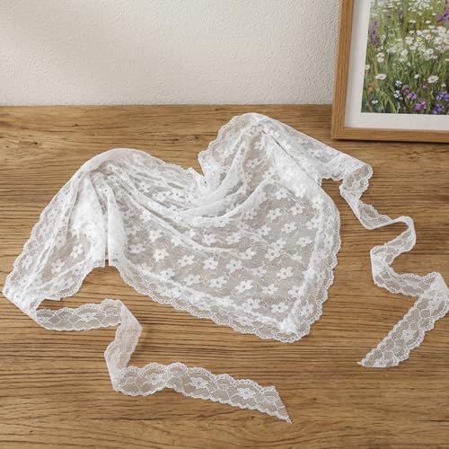 White Lace Head Scarf for Women - Boho Floral Hair Bandana