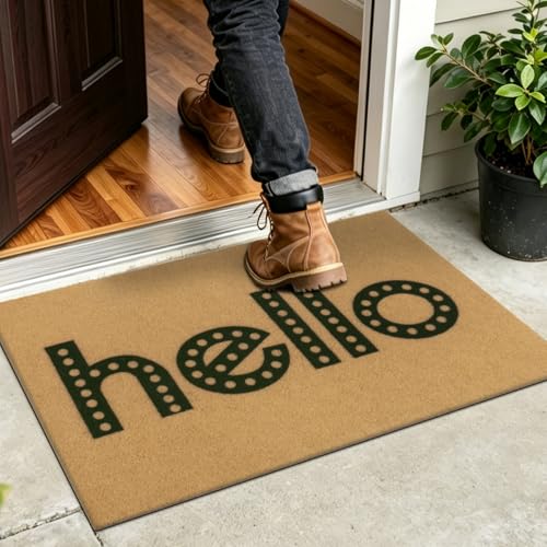 Hello 2x3ft Artificial Coir Door Mat - Durable Non-Slip Welcome Mat