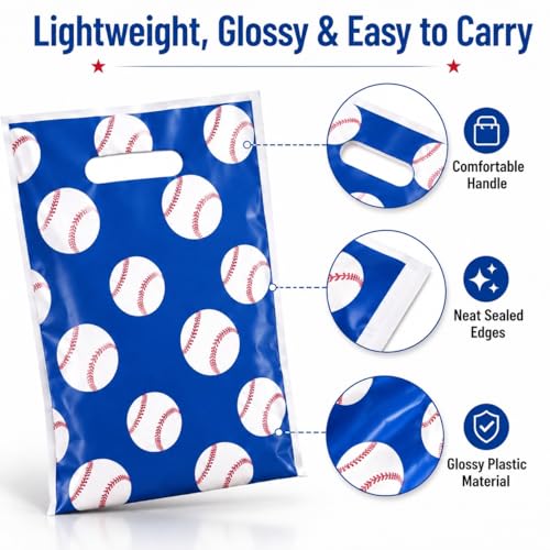 Baseball Goodie Bags - 50 Pack Treat Bags with Handles for Parties