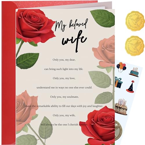 Elegant Rose Birthday Card for Wife with Starry Finish - 5.6 x 8.1"