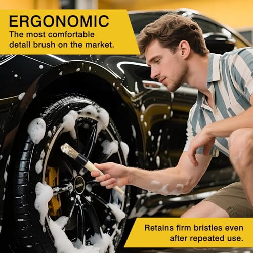 Tienyuu Boar Hair Car Detailing Brushes - Soft Bristle Vent & Dash Tool