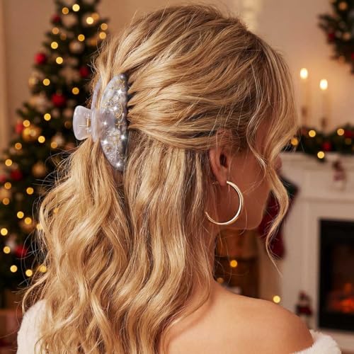 CAKURE Acrylic Hair Claw Clips 2-Pack Medium Shell Star Moon Rhinestone