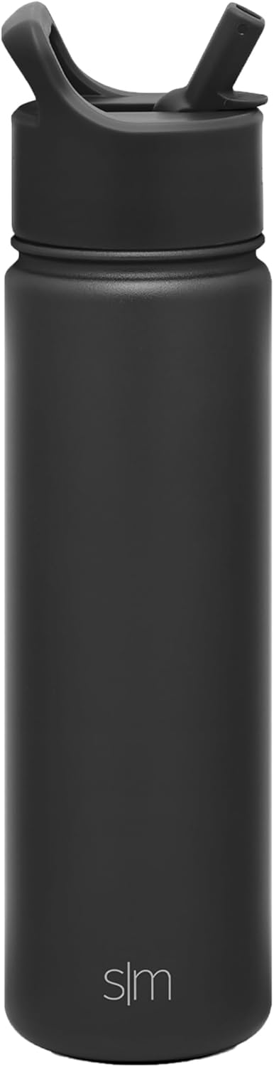 Simple Modern Water Bottle - Vacuum Insulated Stainless Steel Flask | 22oz, Midnight Black - Reusable & Leak Proof