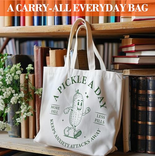 Pickle Tote Bag for Women - Sturdy Canvas Farmers Market Bag