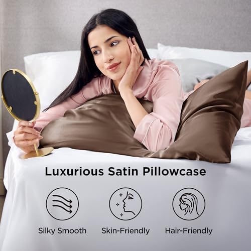 Bedsure Standard Satin Pillowcase Set of 2 - Brown, 20" x 26"