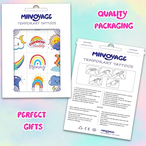 96 PCS Rainbow Temporary Tattoos for Kids, Waterproof Fake Tattoos