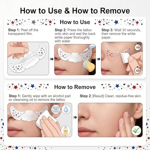 4th of July Patriotic Face Glitter Star Temporary Tattoos 6 Pack