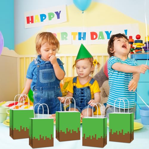 12 Pack Pixel Theme Party Favor Bags for Kids Gaming Birthday & Baby Shower