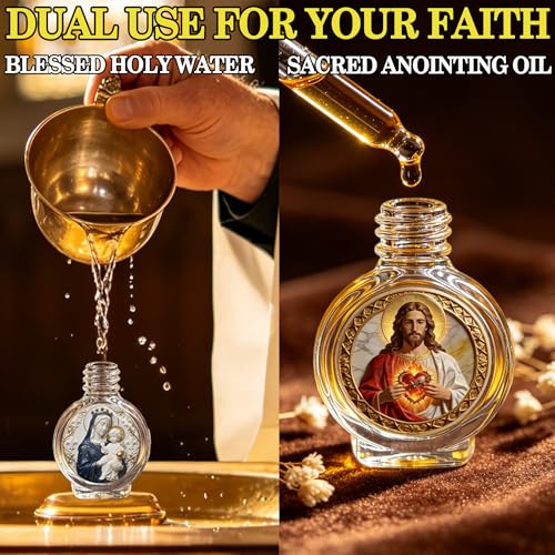 Zivosely 2-Pack Glass Holy Water Bottles with Sacred Icon Prints
