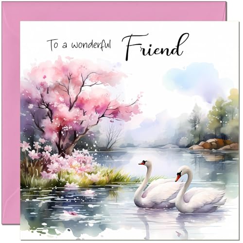 Elegant Watercolour Swans Birthday Card for Women - Eco-Friendly