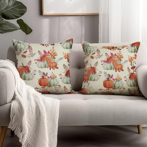 Autumn Pumpkin Pillow Covers Set of 2 - 18x18 Inch Decorative Cushions