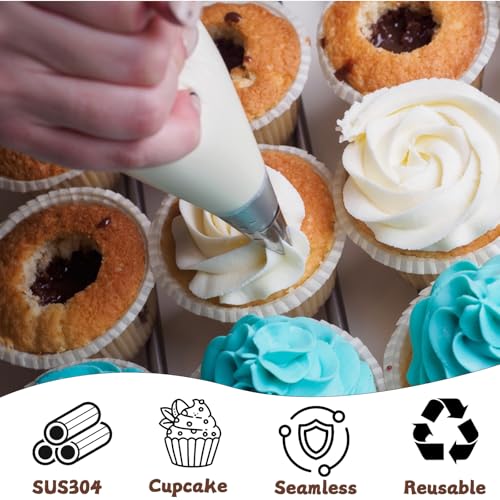1M Piping Tips & Bags Set - 5 Stainless Steel Tips + 20 Bags