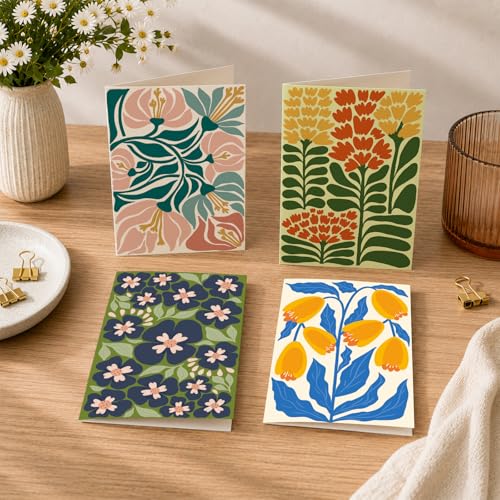 24-Pack Floral Greeting Cards Set with Envelopes & Stickers, 4x6 Inch