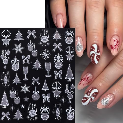 CnSybaris 6 Sheets Snowflake Nail Art Stickers 3D Silver Glitter Decals