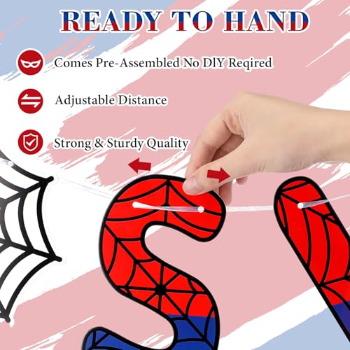 Spider Birthday Banner for 1st Birthday Party - Swinging into 1, Red & Blue
