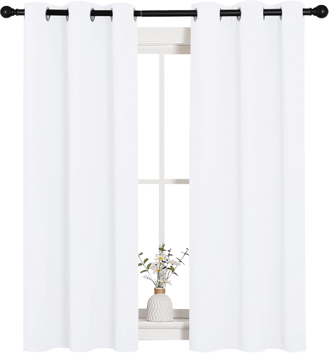 NICETOWN Light Blocking Curtain Panels - Easy-Care Solid Grommet Drapes for Bedroom | 34x54 Inches, White (2 Panels)