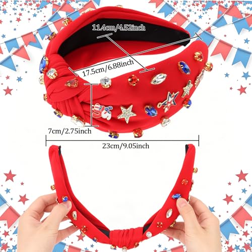 Patriotic Rhinestone Star Knotted Headband for 4th of July