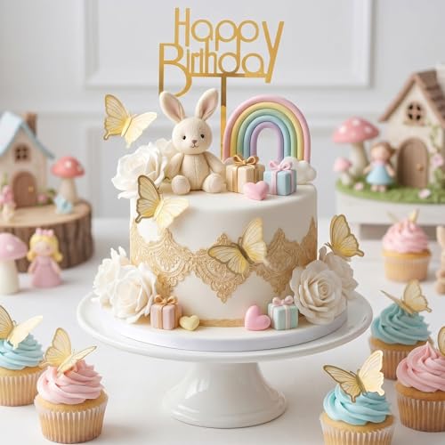 22 Pcs Gold Butterfly Cake Toppers - Elegant Decorations for Parties