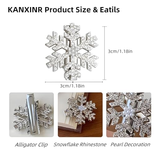 Silver Rhinestone Snowflake Alligator Hair Clips 5Pcs