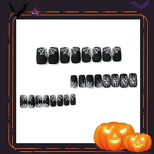 Halloween Coffin Press on Nails - 24Pcs White Spider Acrylic False Nails