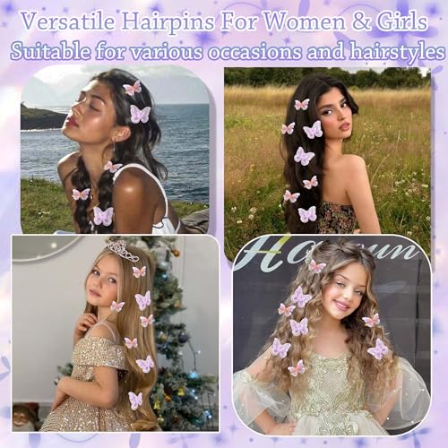 Purple Butterfly Hair Clips 18-Pack Rhinestone & Lace Bow Barrettes Y2K