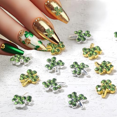 Shamrock Nail Charms 20Pcs St. Patrick's Day Rhinestones for Acrylic Nails