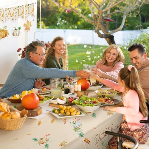 Thanksgiving Pumpkin Tablecloth & Banner Set - Disposable Fall Decor