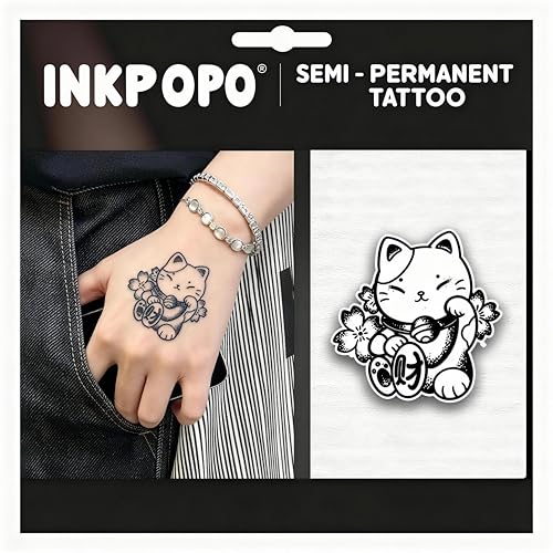 INKPOPO Semi-Permanent Cat Temporary Tattoos - 3 Sheets Waterproof 15-Day Wear