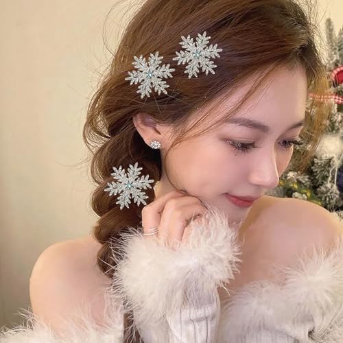 Snowflake Rhinestone Hair Clips 6 PCS Blue Silver Holiday Hairpins