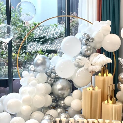 136pcs White Silver Clear Balloon Garland Arch Kit - Party Decor