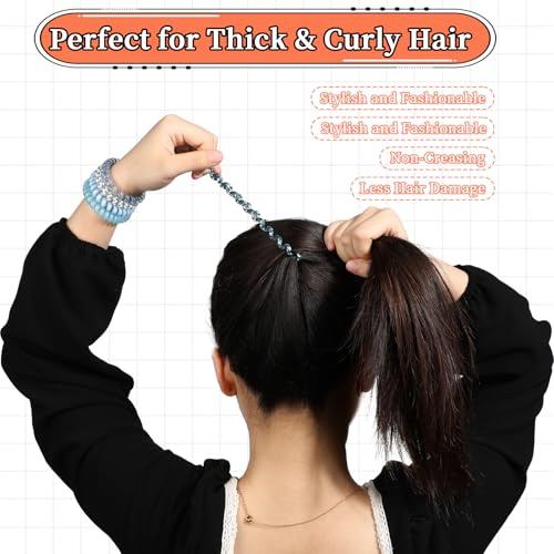JJUNW Spiral Hair Ties 5-Pack - Waterproof No-Crease Ponytail Holders