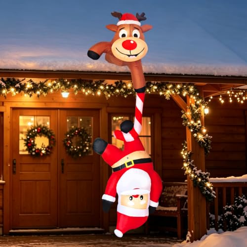 7.2ft Inflatable Christmas Santa Claus with Reindeer & LED Lights - Indoor Outdoor Holiday Decor