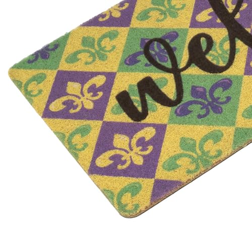 Eohak Mardi Gras Welcome Doormat 17x29 Inches Non-Slip Carnival Fleur-De-Lis Outdoor Entry Rug