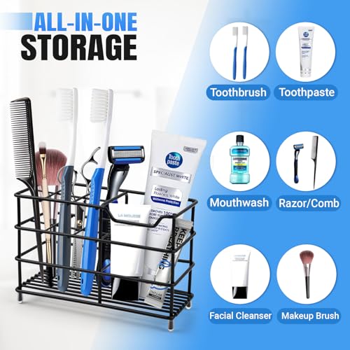Stainless Steel Bathroom Toothbrush Holder with 4 Slots - Rustproof Organizer for Kids & Adults